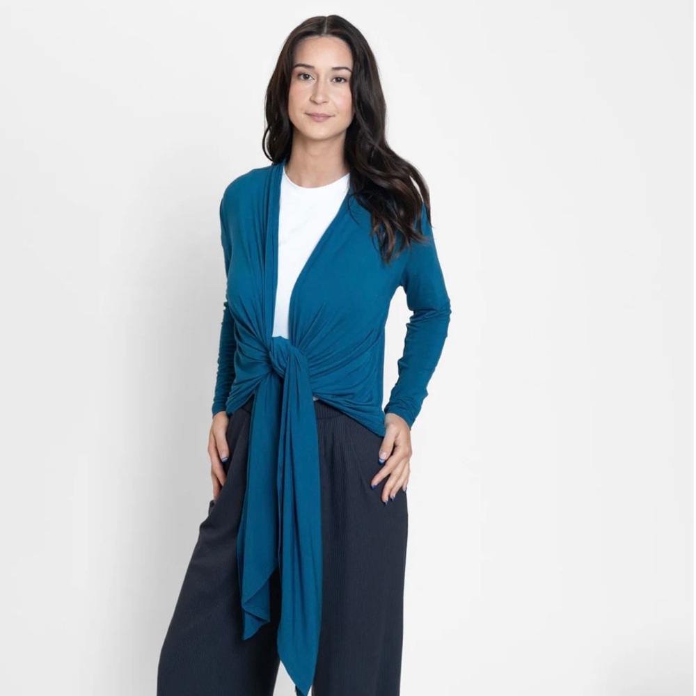 ENCIRCLED 🇨🇦 The Everyday Twist Top Women’s SZ L 💥 GREY 💥 Travel Cardigan Duster - Picture 5 of 17